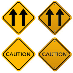 set of yellow warning signs