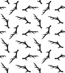 Vector seamless pattern of hand drawn deer horns silhouette isolated on white background