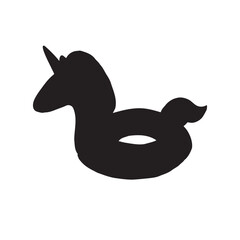 Vector hand drawn floating unicorn silhouette isolated on white background