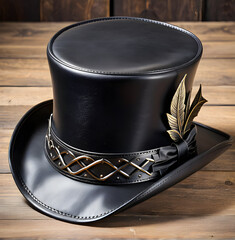 black leather top hat