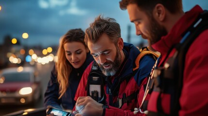 Paramedic Team Scanning Vitals on Digital Device