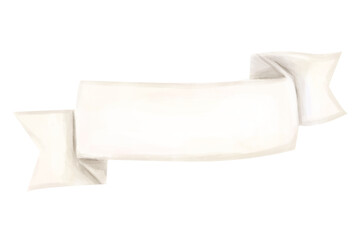 Hand-Drawn White Ribbon Scroll Paper Satin Banner Watercolor Digital Clipart Vintage for Printing and Web