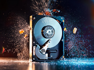Hard Drive Spraying Out Computer Bits
