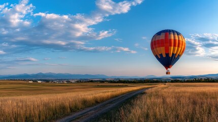 Fototapeta premium Vibrant Hot Air Balloon Over Scenic Landscape