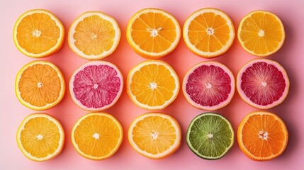 Fototapeta premium Fresh Citrus Fruits on Pastel Pink Background