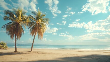 Obraz premium Tranquil beach scene with palm trees under a blue sky