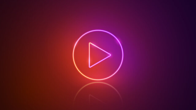 Play neon button sign. Glowing play icon. Vector illustration