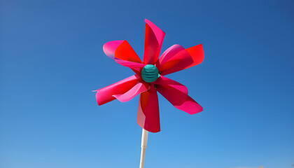 pinwheel toy against blue sky, generative ai