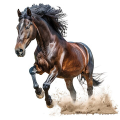 Obraz premium Majestic Galloping Horse in Motion, Beautifully Isolated on Transparent Background and Available in PNG Format