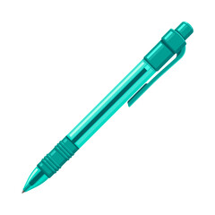 Naklejka premium Teal retractable ballpoint pen. School supply, office stationery, and writing tool concept. Flat vector illustration isolated on a white background