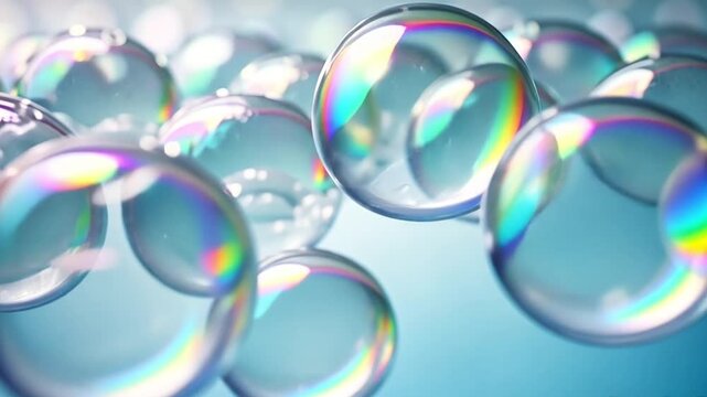 Foam and Bubbles in Bath Products: Bath foam or soap bubbles, capturing their unique patterns and rainbow reflections.
