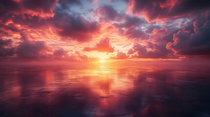 Stunning Pink and Orange Sunset Over Calm Water, Illustration