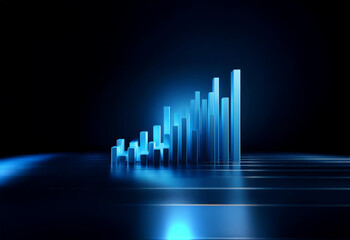 Fototapeta premium A series of glowing blue bars ascend in a diagonal line against a dark background.