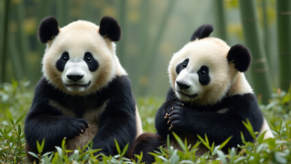 Obraz premium pandas in bamboo forest