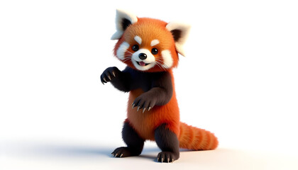 Fototapeta premium red panda standing on two legswith white background 1