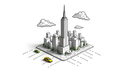 city skyscraper hand drawing outline black white background 6