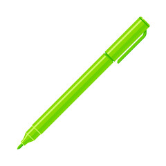 Green felt tip marker pen with caps off. Flat vector illustration isolated on white background. Art supply concept. Perfect for creative projects	
