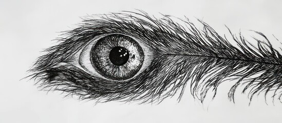 Obraz premium Detailed pencil drawing of an eye covered by an ostrich feather.