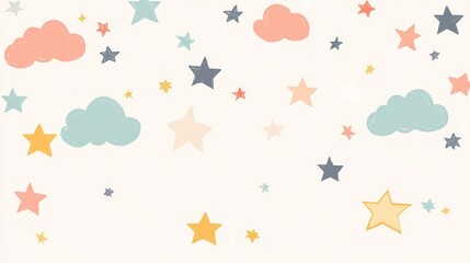 Cute Hand-Drawn Stars and Clouds Illustration