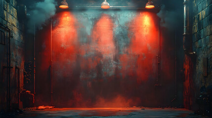 Red and Blue Light Wall in a Dark Room - 3D Illustration