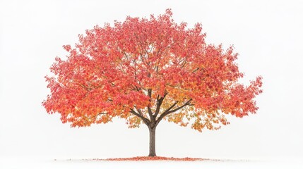 A serene maple tree with red and orange leaves, placed on a clean white backdrop, showcasing the peaceful transition of the season