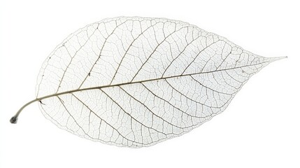 A single, detailed leaf from a plant, isolated on a white background to emphasize its unique texture and intricate design