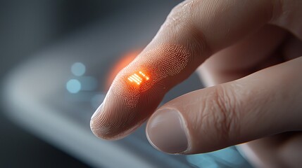 Illustration of fingertips transforming into LED buttons, showing seamless tech integration