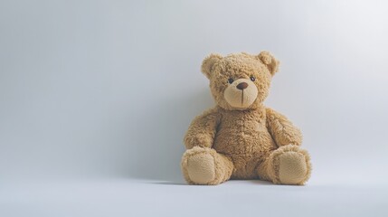 Obraz premium A small, plush brown teddy bear sitting against a white backdrop, its soft fur and friendly expression inviting warmth and joy