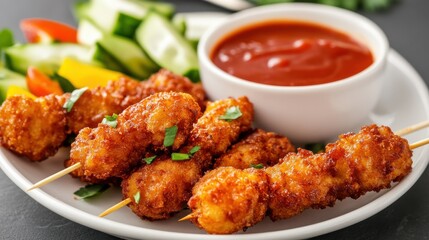Savory Deep Fried Pork Skewers with Dipping Sauce