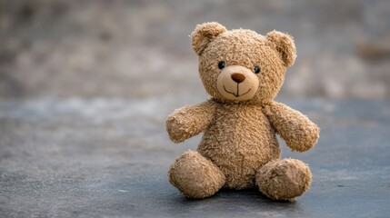 Obraz premium A tiny brown teddy bear, its arms outstretched, sitting softly against a clean, bright background, ready to offer warmth and companionship