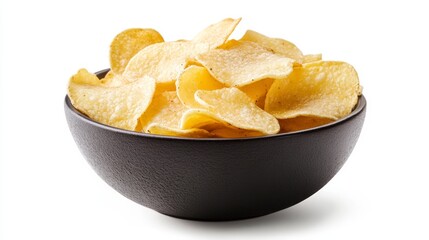 A vibrant display of banana chips in a bowl, emphasizing their crunchiness and texture against a clean white background