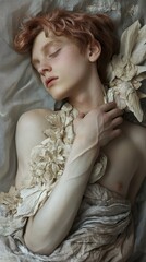 Dreamy Portrait of a Young Man with Floral Accents