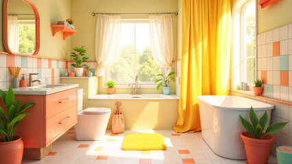 Cheerful Retreat: A Colorful and Inviting Bathroom Scene Filled with Bright Tiles and Playful Decor