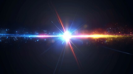 X-shaped Blue Rainbow Lens Flare on Black Background Vector Illustration