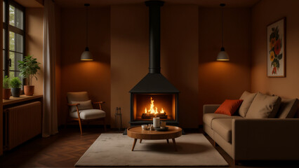 A Cozy Furnished Room Featuring a Chimney, Radiating Comfort and Inviting Atmosphere for Relaxation