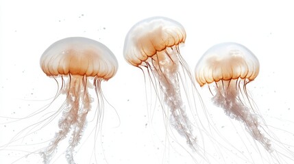 Adorable translucent jellyfish with gentle tentacles floating gracefully, against a clean white background