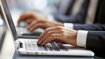 Close Up of Businessman's Hands Typing on Laptop