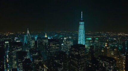 Fototapeta premium Nighttime Cityscape with Skyscrapers and Lights