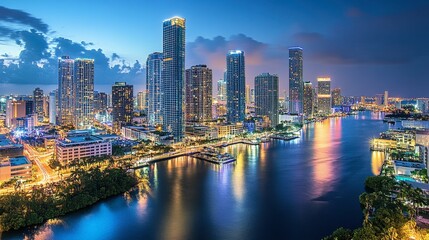 Fototapeta premium Vibrant Cityscape of Miami at Twilight