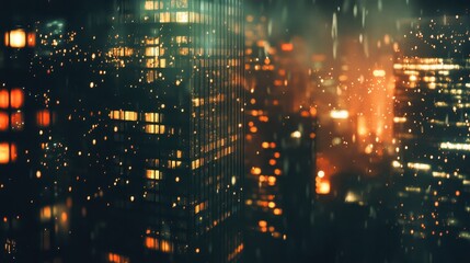 Obraz premium Urban Nightscape with Soft Rain and City Lights