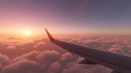 Obraz premium Serene Sunset View from an Airplane Wing
