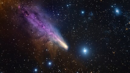 a tail flying radiantly across a starry sky, passing colorful nebulae generative ai