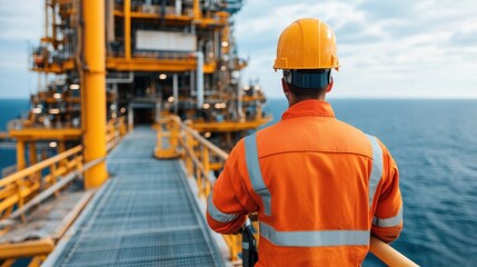 Engineer in Safety Gear on Offshore Platform