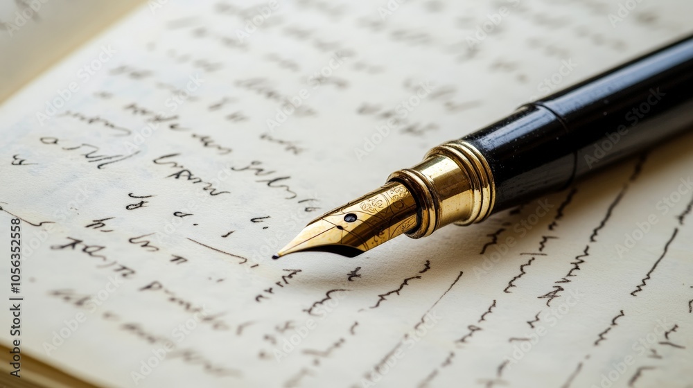 Fototapete Artistic depiction of a diary page with text on a pristine white backdrop, emphasizing the clarity and elegance of the writing