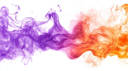 Artistic white backdrop showcasing vivid purple and orange flames, capturing the fiery movement and energy in a stunning visual effect