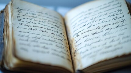 Artistic white backdrop with a diary page filled with text, capturing the elegant design and readability of the handwriting