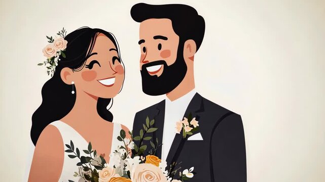 A happy couple smiles for a wedding portrait