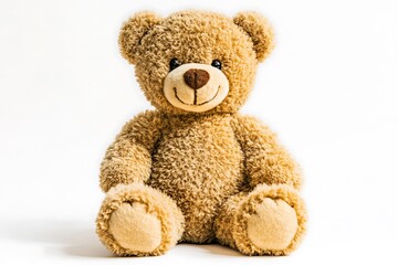 Obraz premium Smiling brown teddy bear sitting on a white background