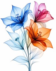 Vibrant floral composition an artistic display of colorful flowers blending blue red orange and pink shades for a stunning visual experience
