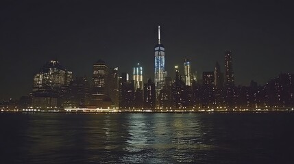 Obraz premium Nighttime Cityscape with Reflections on Water